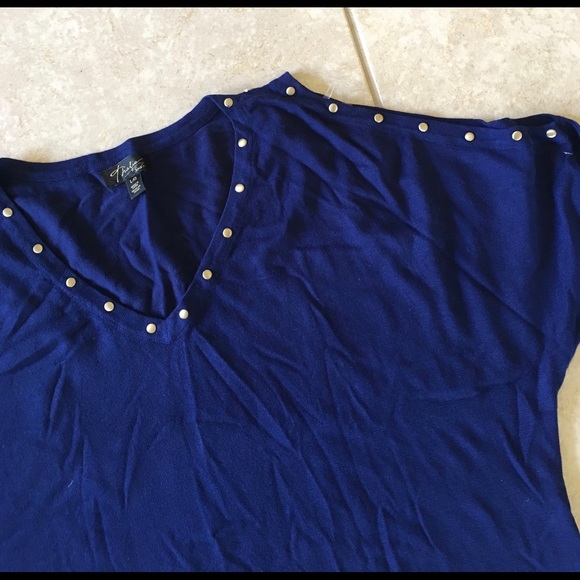 Thalia Sodi Knit Royal Blue Studded Top Long Arms - Picture 3 of 8